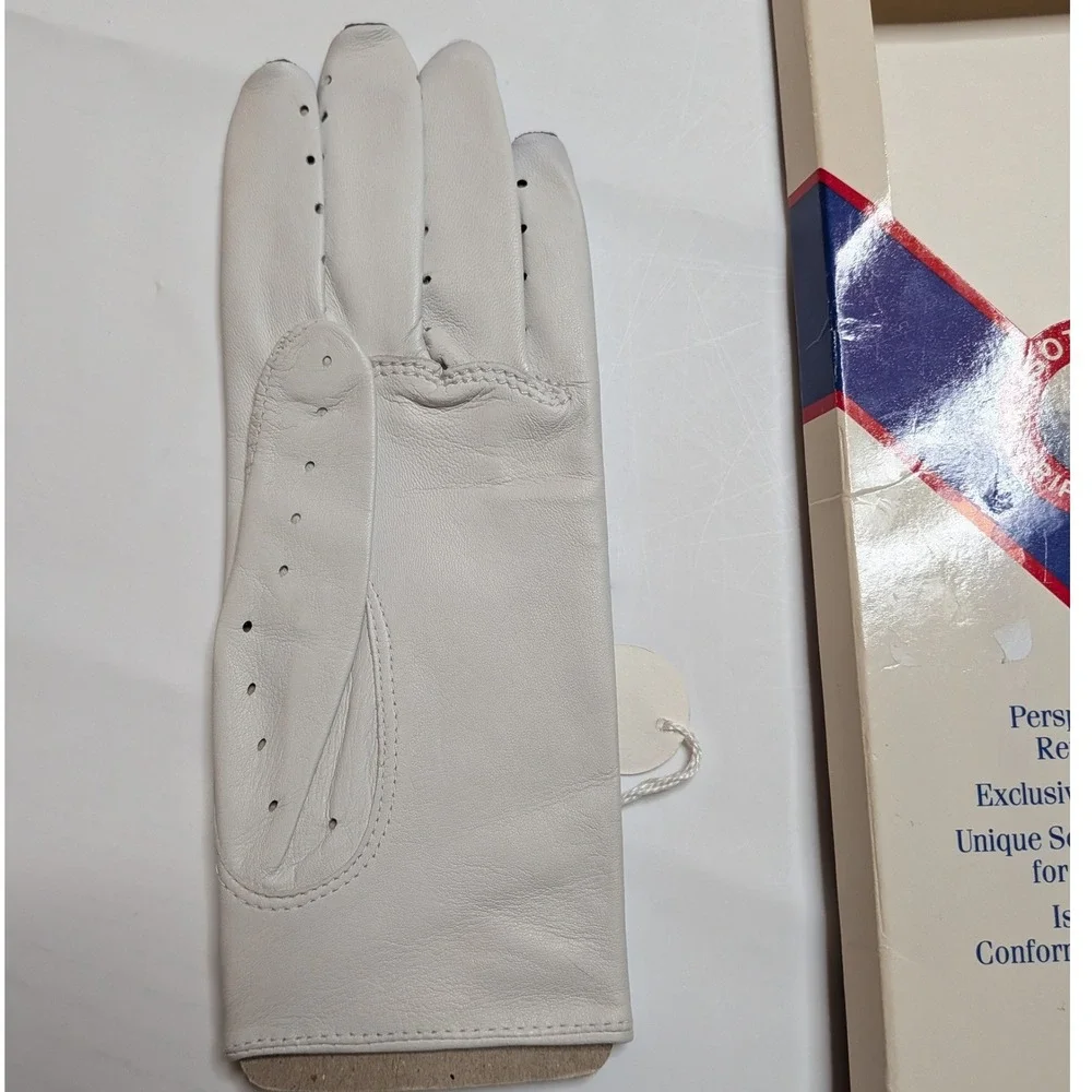 Vintage Isotoner Women's Golf Glove Medium Left Hand Navy White Leather NOS Box - Picture 4 of 5